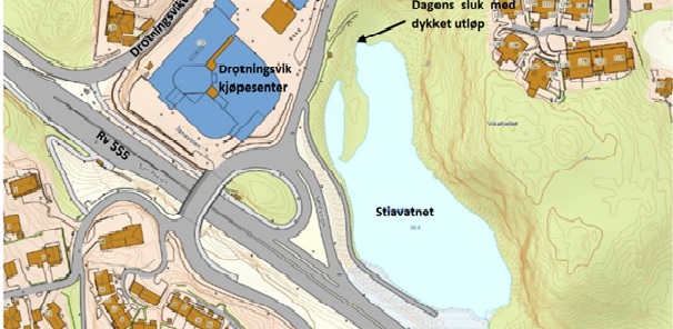Figur 3. Oversiktskart som viser lokalisering av Stiavatnet i Drotningsvik. Skjermdump frå søknad. 