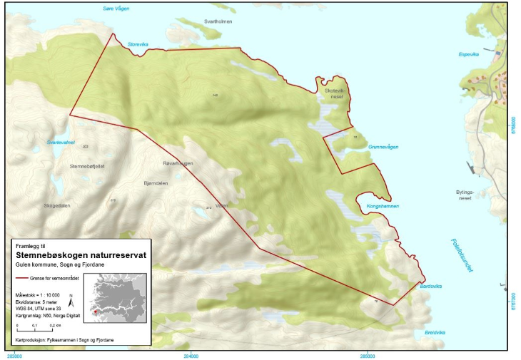 Kart over forslag til Stemnebøskogen naturreservat