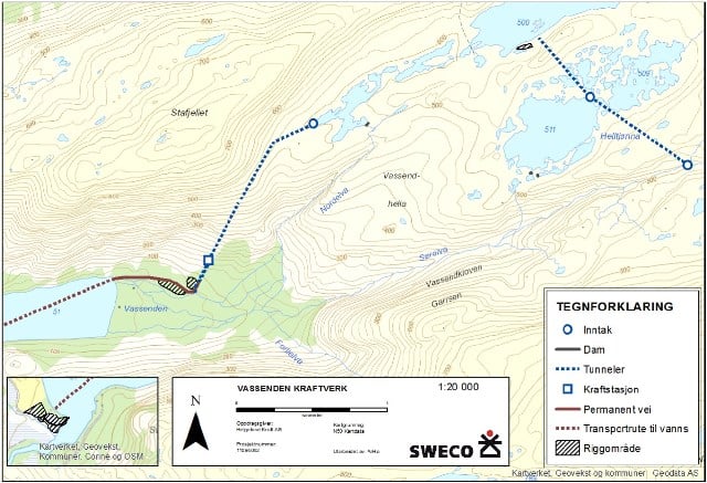 Kartutsnitt over anleggsområdet (klikk for større bilde) (Bilde: Sweco Norge AS)