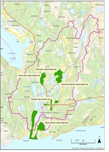 Kartutsnitt over vassdragsområdet (klikk for større bilde)