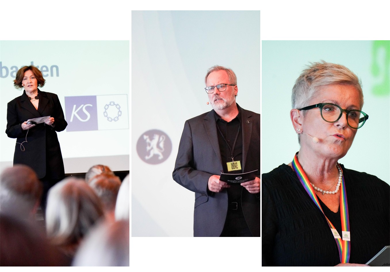 Tre bilder i en collage - to damer og en mann. Mannen i midten. 