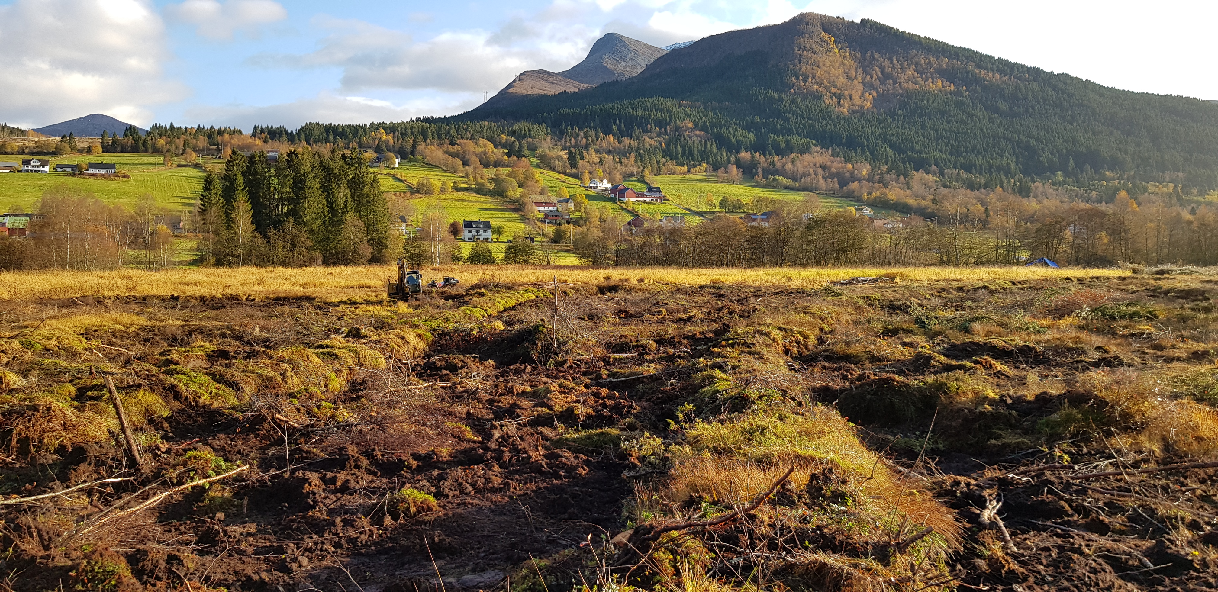 Oversiktsbilete over langa dammar som er bygd og tildekt. 