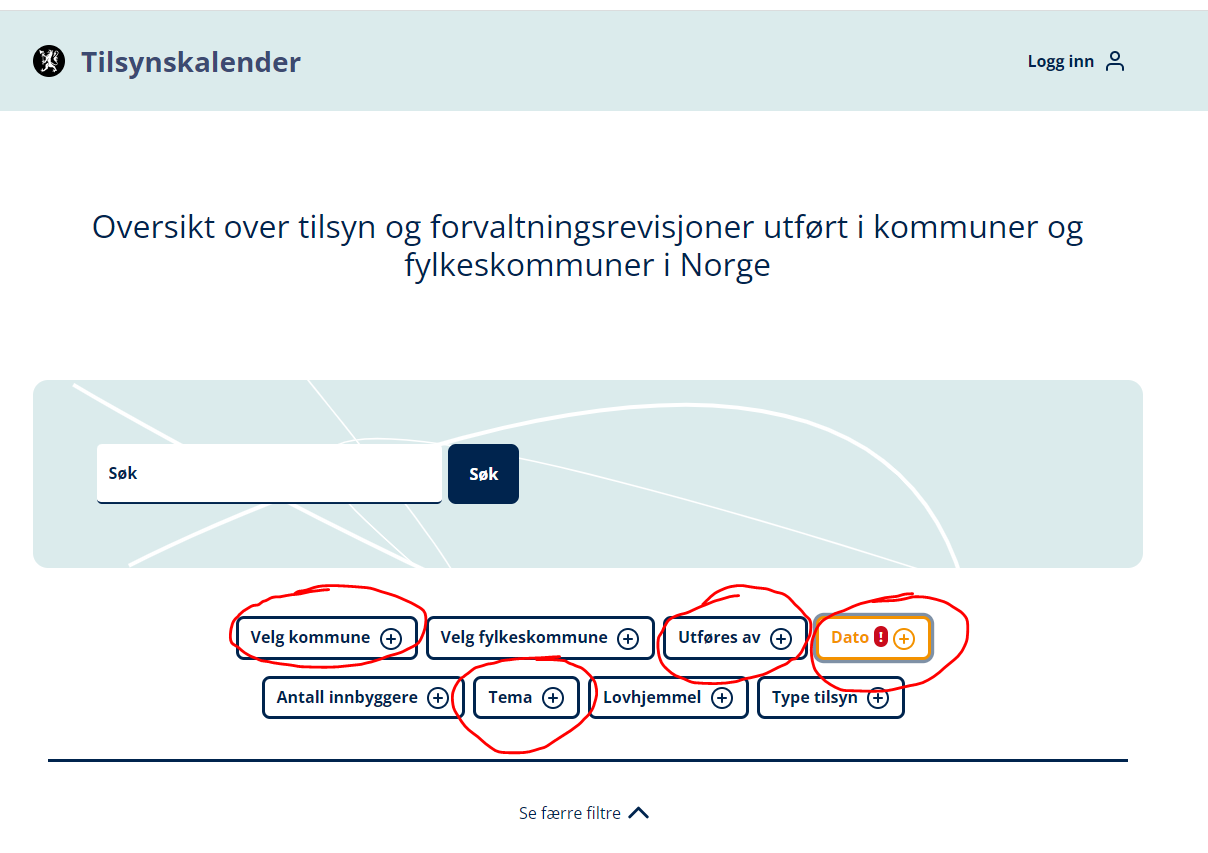 Skjermdump fra tilsynskalenderen