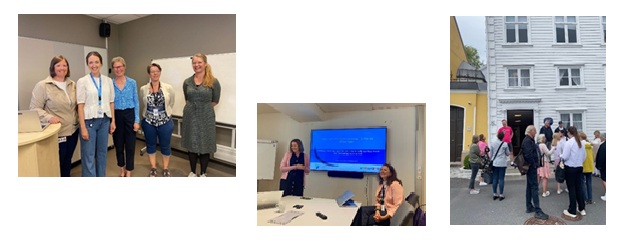 Bilde 1: Cathrine H. Furuvik og Anne Marit E. Bilstad (Dampen), Heidi Eiker (Nye Mønstre - trygg oppvekst), Laila S. Korssund (Ressurssenter for økonomi- og gjeldsrådgivning) og Solveig P. Hervik (Seksjonsleder Statsforvalteren i Agder).
Bilde 2: Tone Worren (Arendal kommune) og Siri S. Andersen (Østre Agder-samarbeidet).
Bilde 3: utenfor "Lassens hus" Foto: Heidi S. Sandtveit / Heidi S. Sandtveit.