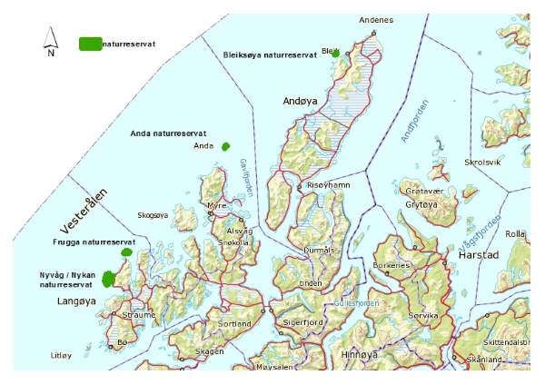 Oversikt over verna fuglefjell i Vesterålen