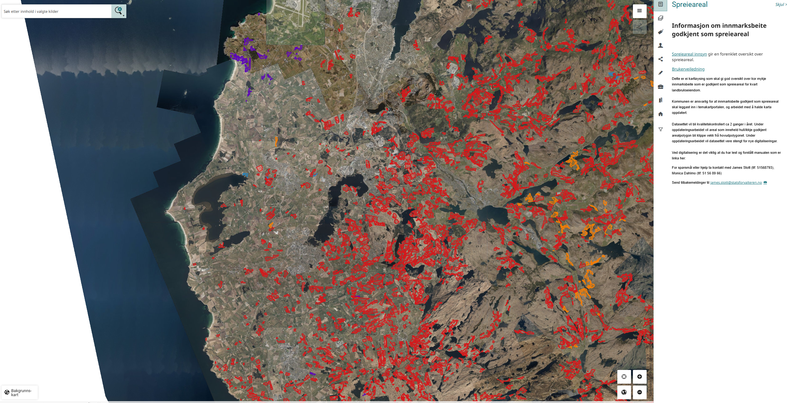 Skjermbilde av temakart-rogaland/spreieareal