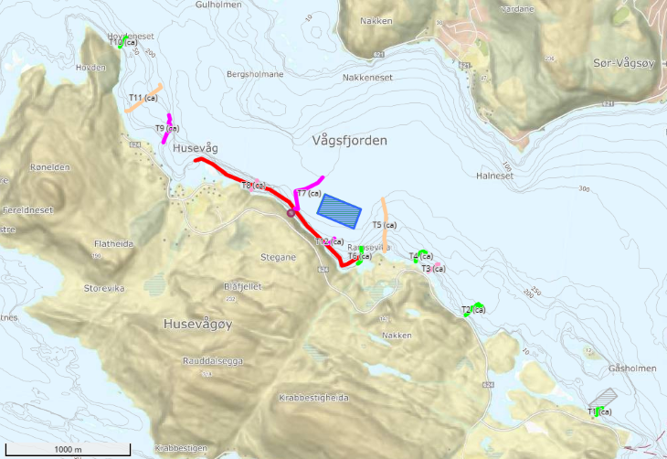 Kart over forekomstane blomkålkorall Vågsøy