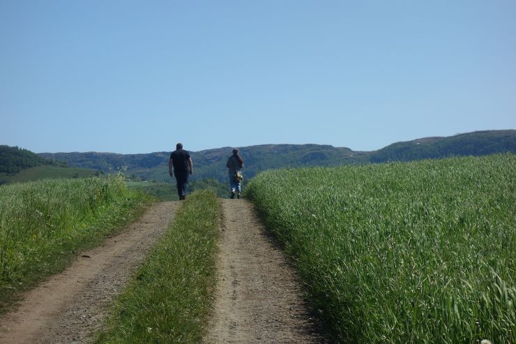 To personar som går i ei eng