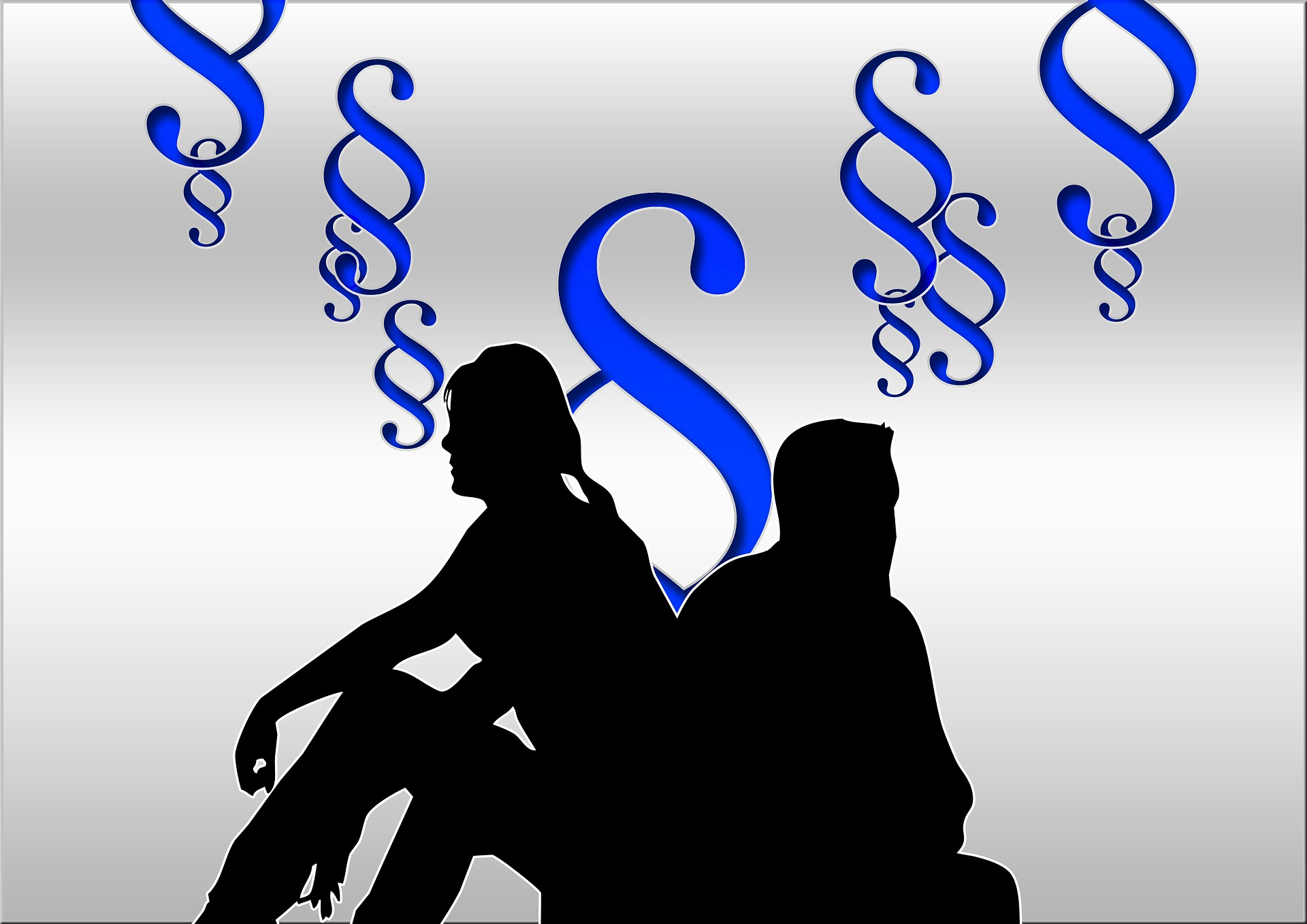 Illustrasjon hentet fra Pixabay Silhuetter av to personer som sitter rygg mot rygg og paragraftegn