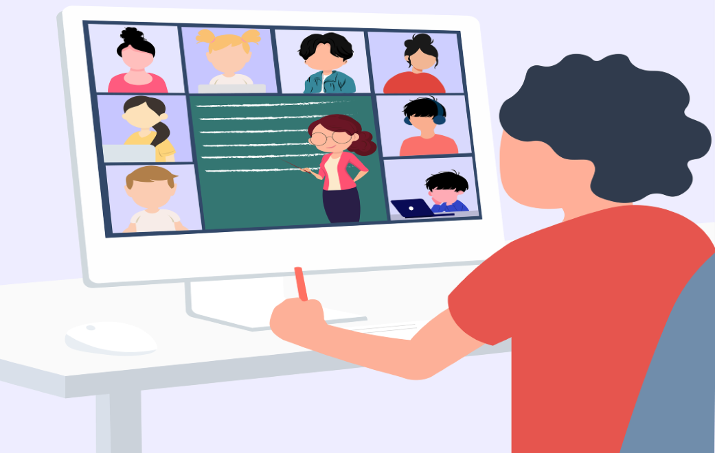 Illustrasjon hentet fra Pixabay Illustrasjon av webinar med deltakere på dataskjerm