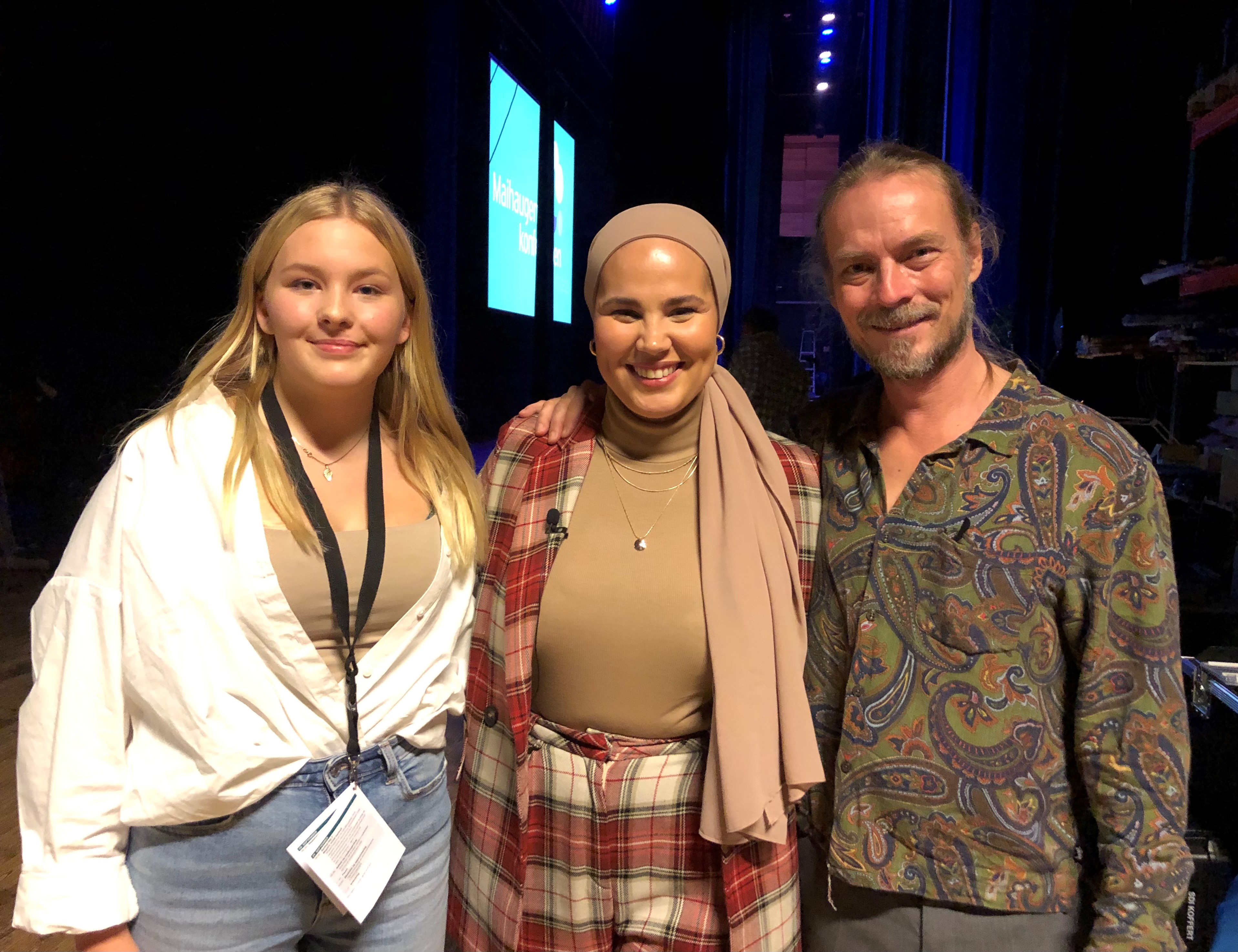 Ronja Svendsen, Iman Meskini og Peder Kjøs. Foto: Kristina Skamsar. Ronja Svendsen, Iman Meskini og Peder Kjøs.