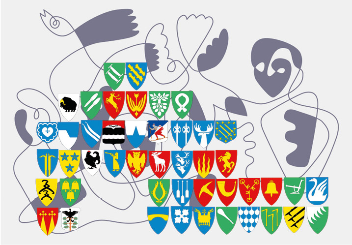 Illustrasjonsbilde med kommunevåpen fra kommunene i Innlandet.