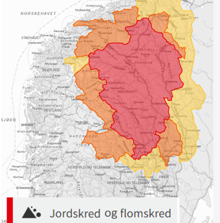 Viser rødt jordskredvarsel i Innlandet