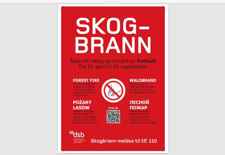 Plakat som advarer mot skogbrann 